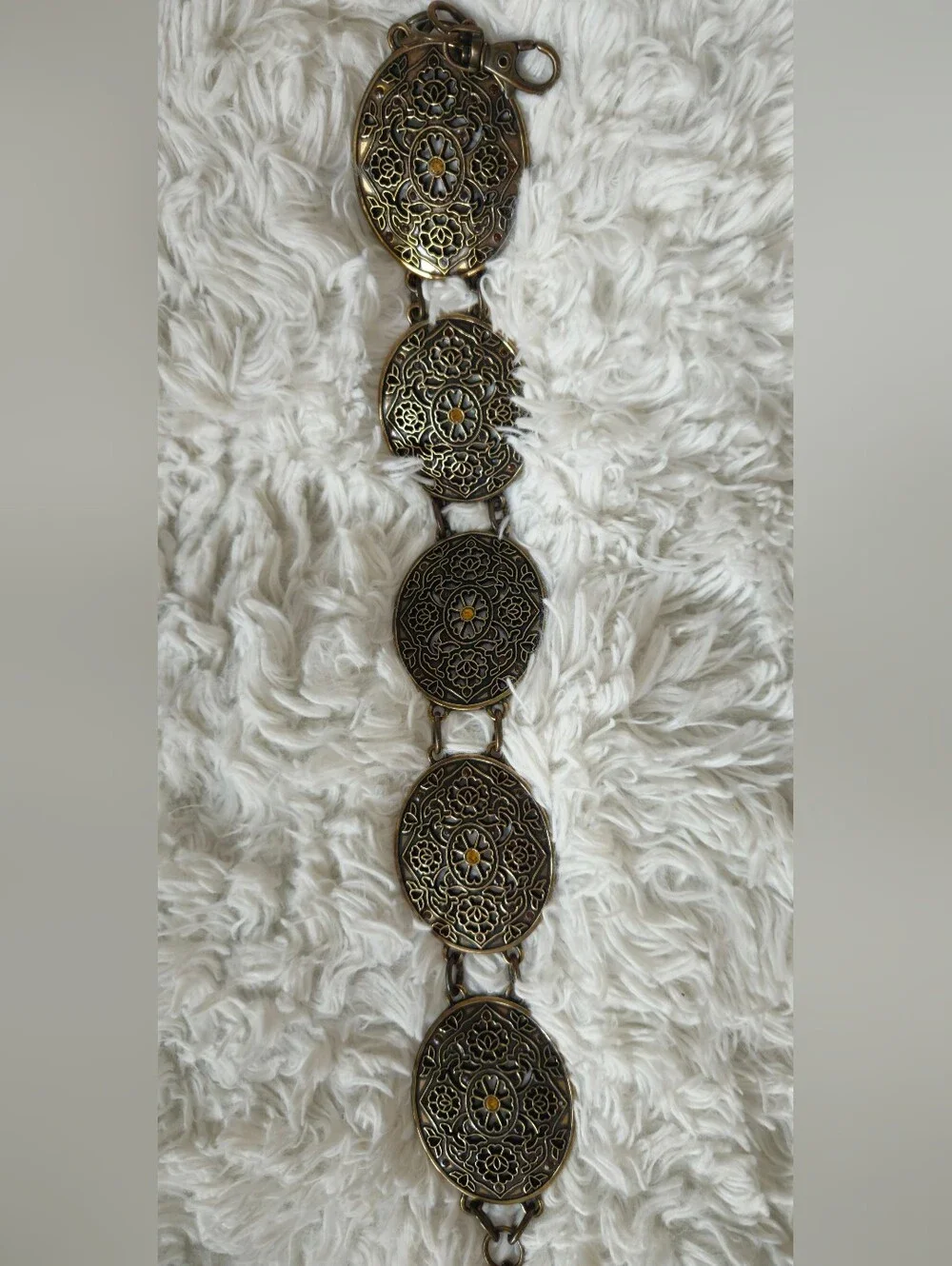 Concho Chain Heavy Metal Brass Color Filigree Medallion Belt